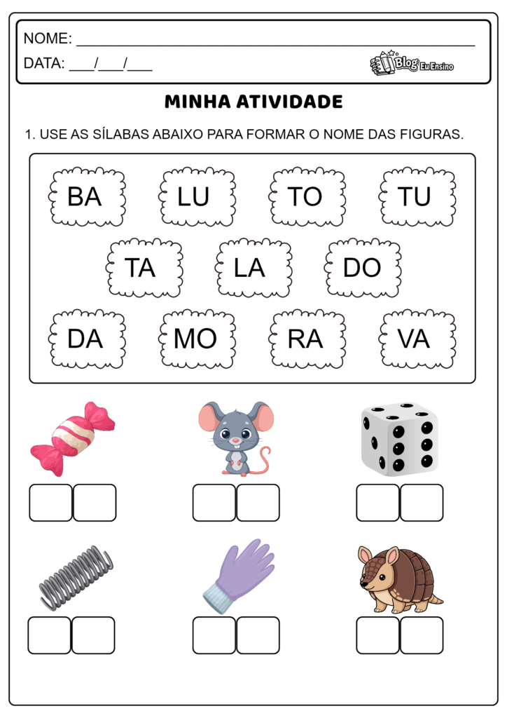 ATIVIDADES DE FORMAÇÃO DE PALAVRAS PARA ALFABETIZAÇÃO NO NÍVEL SILÁBICO 