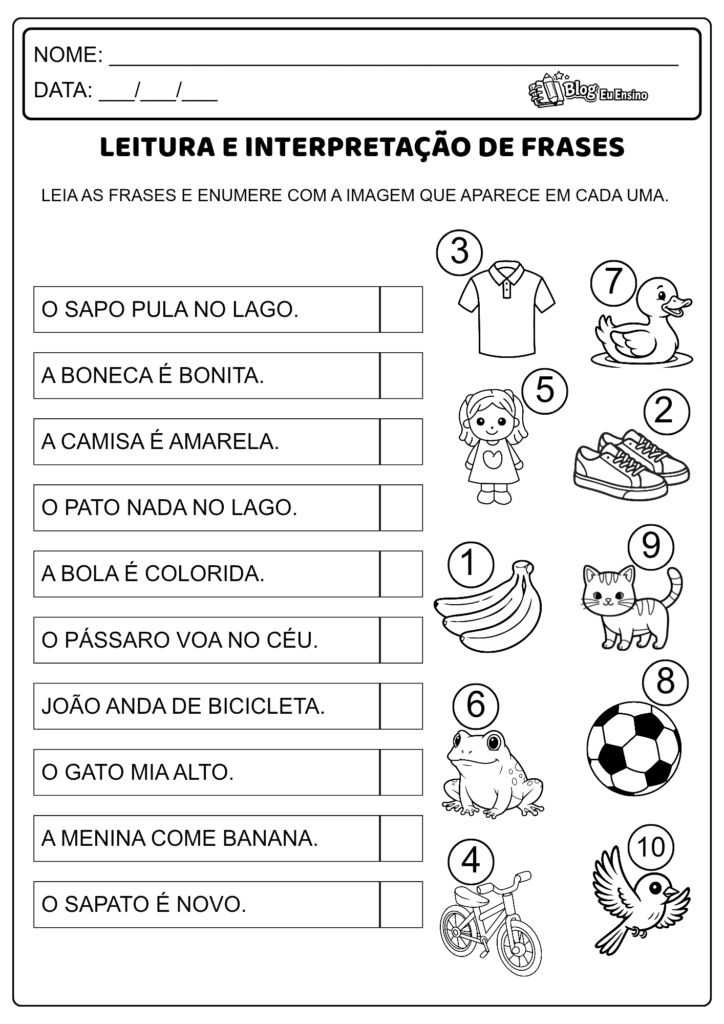 LEITURA E INTERPRETAÇÃO DE FRASES PARA 1 E 2 ANO 