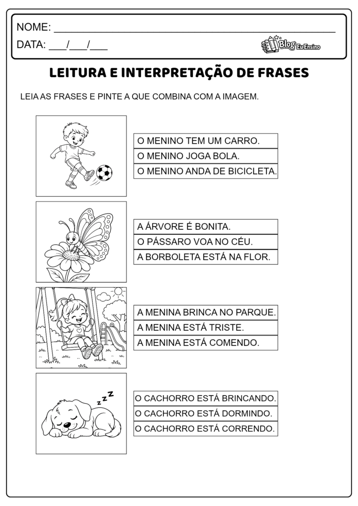 LEITURA E INTERPRETAÇÃO DE FRASES PARA 1 E 2 ANO 