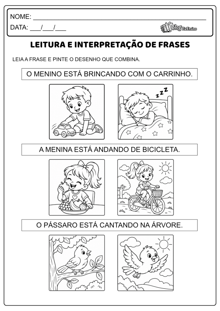 LEITURA E INTERPRETAÇÃO DE FRASES PARA 1 E 2 ANO 