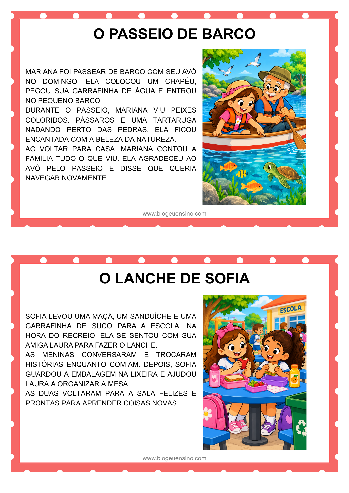 FICHAS DE LEITURA COM TEXTOS